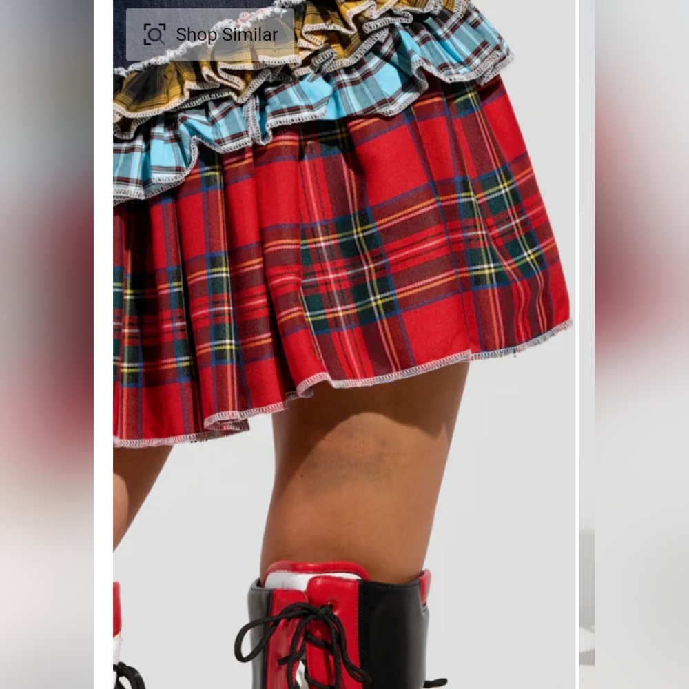 AKIRA CALL‎ ME BACK DENIM SKIRT WITH PLAID Detail Multi Color small - Picture 5 of 11